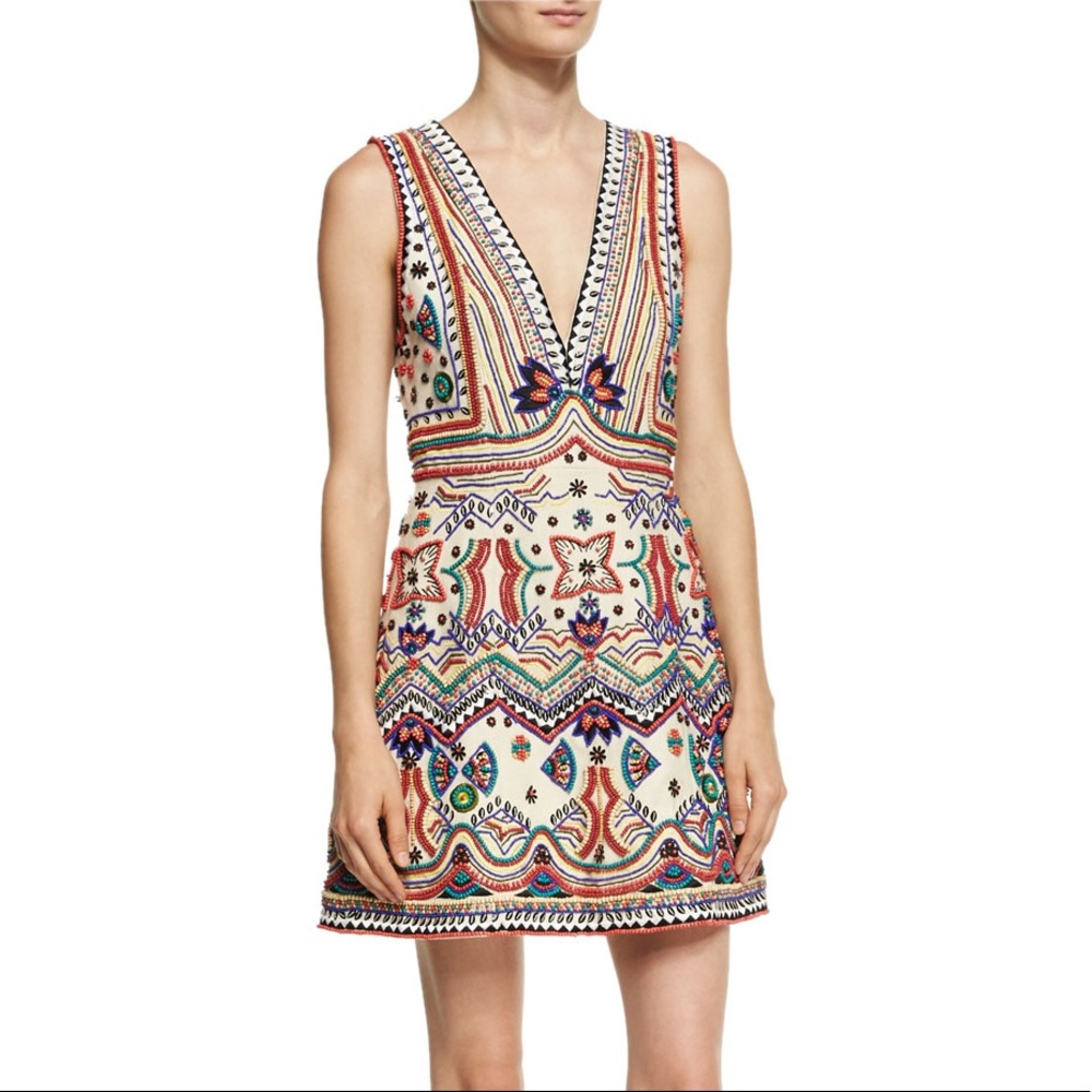 Alice + Olivia Patty Embellished Seamed A-line Mini Dress